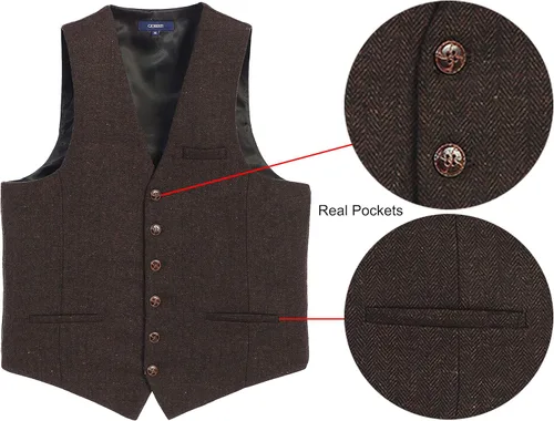 Vista 14 de Gioberti Chaleco de tweed formal de 6 botones para hombres