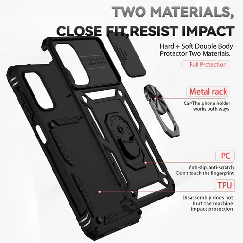 Vista 3 de Funda para Galaxy A13 4G/Samsung A13 LTE 4G SM-A135F con protector de pantalla de vidrio templado y cubierta para cámara deslizante, soporte