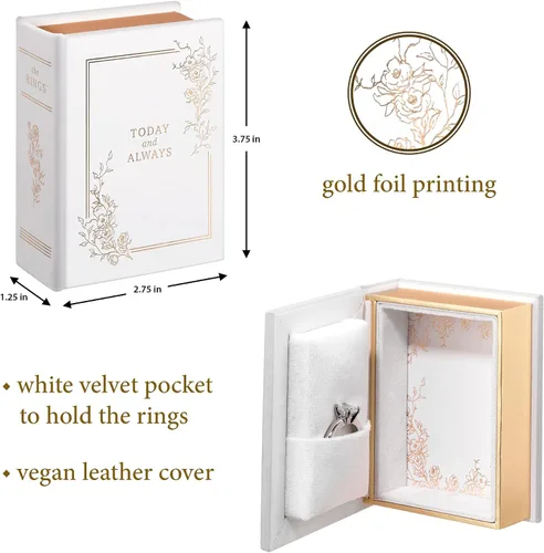 Vista 2 de Lillian Rose Caja de libros para anillos de boda, tamaño único, color blanco