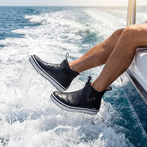 Vista 2 de HISEA Botas de lluvia para hombre, impermeables, de goma, neopreno, zapatos Negro