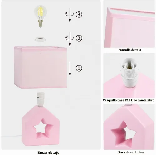 Vista 6 de Vera - Lámpara de mesa pequeña rosa para sala de estar como lámpara de mesita de noche para dormitorio, lámpara de mesa moderna de cerámica