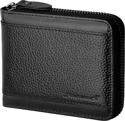 Vista 8 de Admetus Billeteras con bloqueo RFID para hombre, billetera de cuero con cremallera para hombres con tarjetero RFID plegable