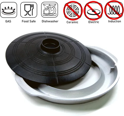 Vista 4 de COOKKING - Sartén para parrilla BBQ tradicional coreana, forma de caldera con tapa - Parrilla de aluminio fundido antiadherente