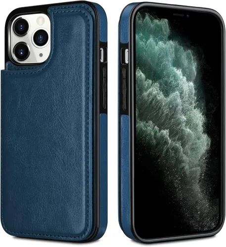 Vista 7 de HianDier Funda para iPhone 11 Pro con tarjetero para mujeres y hombres, funda protectora de piel sintética con función atril, cierre magnético, a