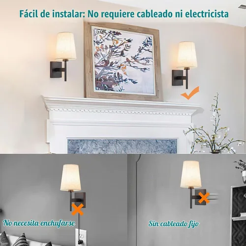 Vista 6 de YHCDLAMP Juego de dos apliques de pared que funcionan con pilas, luces de pared que funcionan con pilas con control remoto, lámpara de pared RGB