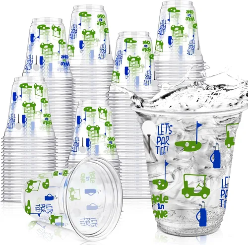 Vista 8 de Qinyoung 50 tazas de fiesta de golf, decoraciones para fiestas temáticas de golf, vasos de plástico transparente de 12 onzas, desechables