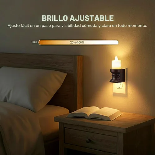 Vista 5 de Meonum - Luz nocturna de vela sin llama parpadeante enchufable, luz nocturna LED regulable con sensor de atardecer a amanecer, luz decorativa