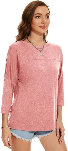 Vista 145 de ZENNILO Camisetas casuales de manga 3/4 para mujer, holgadas, cuello redondo, lindas camisetas básicas
