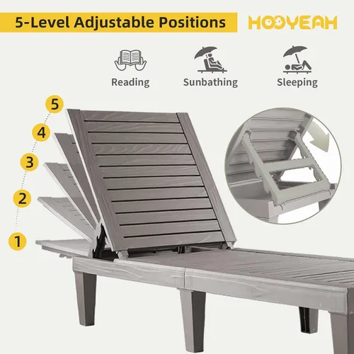 Vista 4 de HOOYEAH Tumbona para exteriores, 4 piezas, silla de piscina ajustable con respaldo de 5 posiciones, tumbonas impermeables, silla duradera para Gris