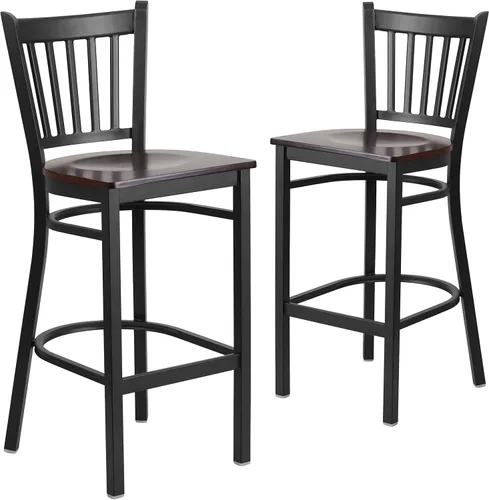 Vista 11 de Flash Furniture HERCULES Series Taburete de bar de metal con respaldo vertical negro para restaurante – asiento de vinilo burdeos