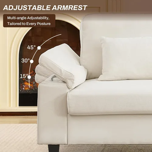Vista 3 de Sofá de 3 plazas para sala de estar, cómodo sofá de asiento profundo de 79 pulgadas con reposabrazos ajustables y puertos de carga USB/C, moderno