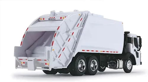 Vista 2 de First Gear Blanco: Mack LR con cuerpo de carga trasera McNeilus Merdian