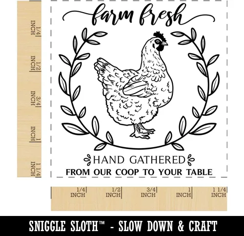 Vista 2 de Huevos de gallina recolectados a mano Farm Fresh de Our Coop to Your Table Sello cuadrado de goma para estampado y manualidades, 1.25 pulgadas