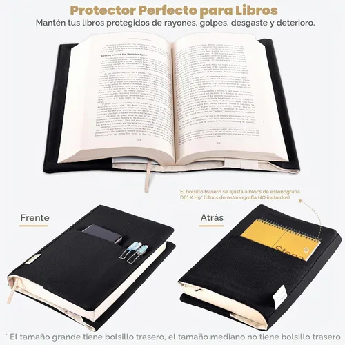 Vista 2 de Funda de lona para libros, fundas lavables y ajustables para tapa blanda y tapa dura, bolsillos para bolígrafos, regalo para amantes de los libros
