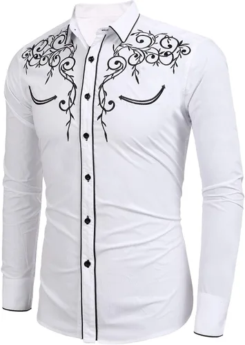 Vista 4 de Coofandy Camisa de hombre de manga larga ajustada con bordado casual de botón