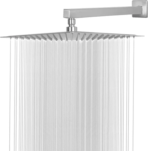 Vista 9 de Cabezal de ducha con brazo de extensión, cuadrado de alta presión con brazo de ducha, cobertura de cuerpo completo de cascada de lluvia de acero