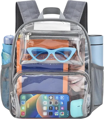 Vista 9 de Bolsa transparente para eventos en estadios, mochila transparente de 12 x 6 x 12 pulgadas con correa reforzada, bolsa de estadio para conciertos