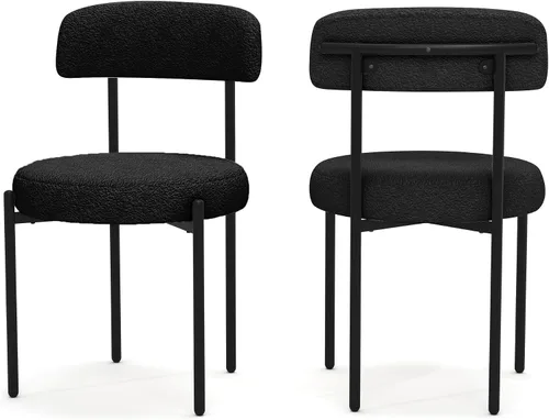 Vista 3 de COCO DESIGN Juego de 2 sillas de comedor negras, modernas y cómodas sillas de comedor Boucle con respaldo curvo, silla de comedor tapizada de sherpa