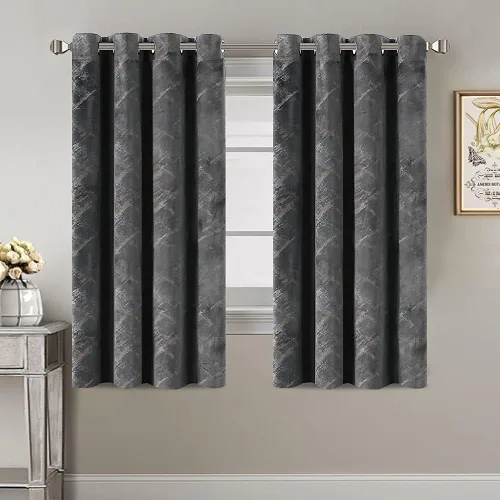 Vista 2 de H.VERSAILTEX Cortinas de terciopelo de lujo de 63 pulgadas de largo con aislamiento térmico para dormitorio, estampado de papel de aluminio