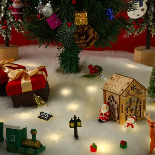 Vista 7 de Falda de árbol de Navidad con luz LED de 30 pulgadas, falda de árbol de piel sintética de felpa blanca, falda redonda iluminada para árbol