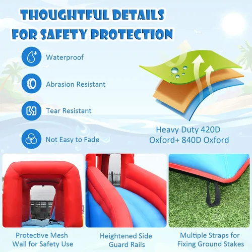 Vista 3 de BOUNTECH - Tobogán acuático inflable, parque acuático 7 en 1 para niños y adultos, diversión al aire libre con doble tobogán largo, soplador de 950