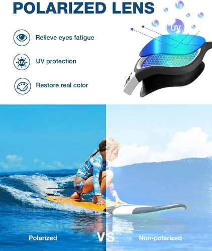 Vista 2 de ZIONOR Gafas de natación para niños, G1 MINI con protección UV, polarizadas, antivaho, para edades de 6 a 14 años Glare-Reducing Polarized Lenses