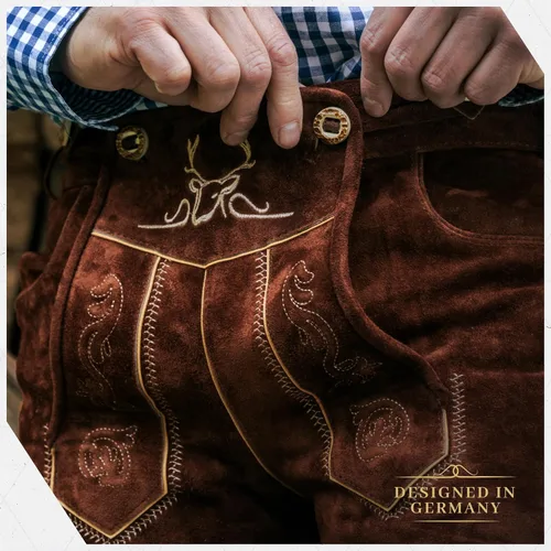 Vista 6 de BAVARIA TRACHTEN Lederhosen - Lederhosen alemán auténtico para hombre, traje de Oktoberfest, color marrón oscuro