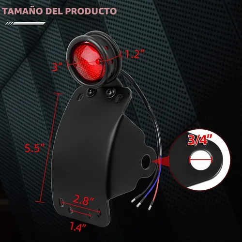 Vista 2 de Amazicha Luz de freno trasera LED para motocicleta de 3/4 pulgadas con soporte, IP67 impermeable para placa de matrícula de montaje lateral