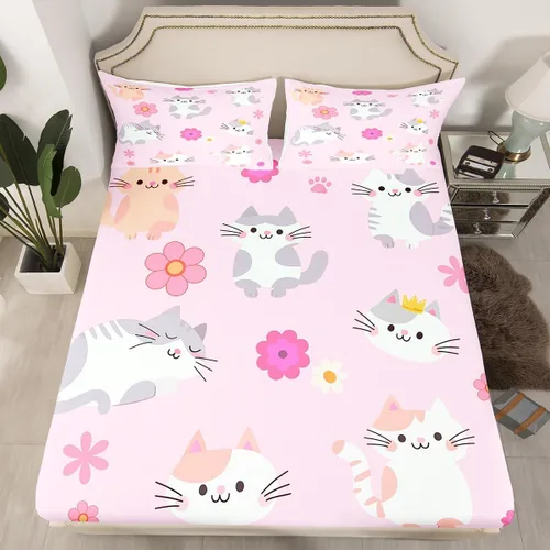 Vista 7 de Erosebridal Sábana bajera ajustable de tamaño individual para niños y niñas, diseño colorido de nube, estrellas, luna, lindo juego de ropa de cama