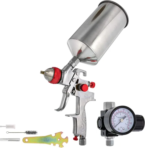 Vista 10 de TCP Global – Pistola pulverizadora por gravedad HVLP de 1,3 mm para capa base de pintura transparente para auto con regulador de aire (G6600 – 13)