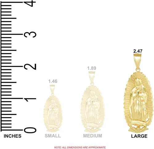 Vista 2 de Colgante de medalla milagrosa de la Santísima Virgen de Guadalupe, 2.47 pulgadas