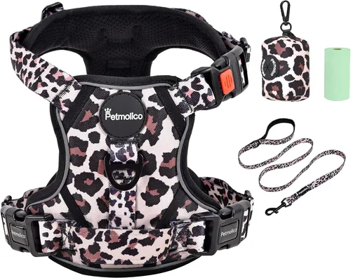 Vista 16 de Petmolico Juego de arnés para perro sin tirones con accesorio de correa, asa de fácil control, chaleco reflectante para razas pequeñas, chaleco