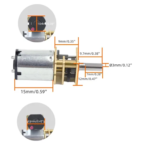 Vista 2 de CHANCS Motor de reducción micro N20 DC 3V 138RPM Reducción de velocidad Mini motor DC Gear Motor para coche RC, modelo de robot 3PCS