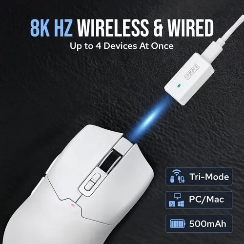 Vista 7 de EPOMAKER Click Gaming Mouse inalámbrico 2.4Ghz/BT/Type-C, 800 a 42,000 DPI ajustable, tasa de sondeo de 8 K, 500 mAh, mouse óptico ligero