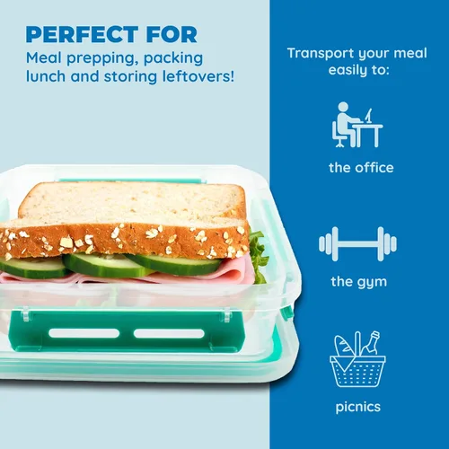 Vista 4 de Biosmart Contenedor para sándwich: 1 paquete reutilizable, sin BPA, almacenamiento de alimentos de plástico con cierre a presión, recipiente