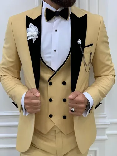Vista 9 de Wangyue 3 Piece Slim Fit Tuxedo for Men Wedding White Suit Men