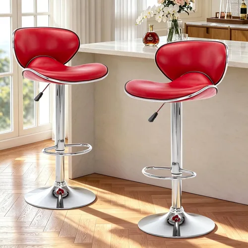 Vista 11 de Vogue Furniture Direct Taburetes de Bar Ajustables de Cuero PU, Taburetes Modernos Giratorios de Elevación Neumática con Respaldo, Sillas de Altura