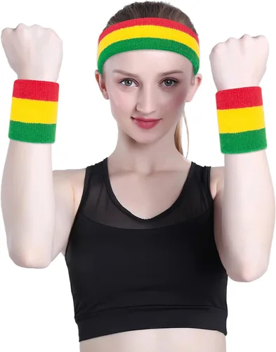 Vista 103 de ONUPGO - Conjunto de diadema y muñequeras deportivas para el sudor, hechas de algodón con bucles, muñequeras, contra humedad