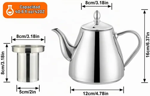 Vista 6 de SANQIAHOME Tetera de acero inoxidable con infusor 1200 ml Con filtro.
