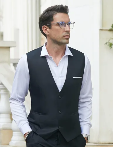 Vista 3 de COOFANDY Chaleco de traje formal para hombre, ajustado, casual, para negocios, chaleco