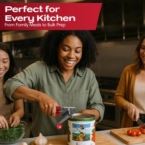 Vista 8 de Chef Master Abridor de Latas Comercial Resistente - Manual con Manivela Manual para Latas Grandes con Agarre Antideslizante - Abridor de Latas