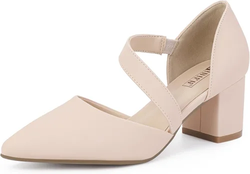 Vista 11 de IDIFU IN2 Women's Pumps Closed Pointed Toe Low Block Chunky Comfort Heels Blanco (White PU)