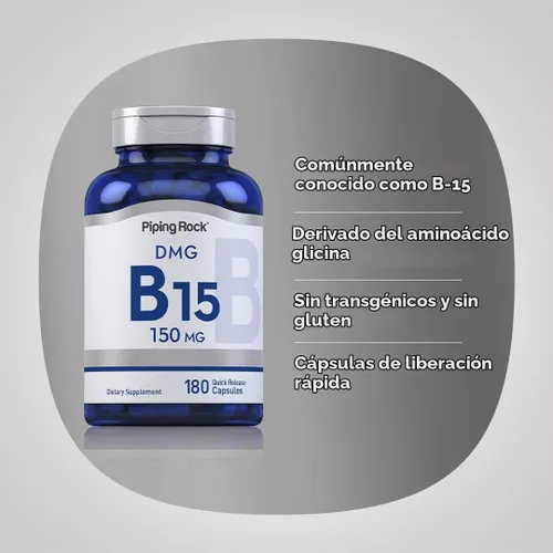 Vista 4 de Piping Rock DMG Suplemento B15 150 mg 180 Cápsulas