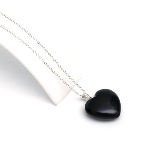 Vista 4 de Gempires Natural Black Obsidian Heart Crystals Pendant Necklace, Silver Plated 18 + 2 Inch Adjustable Chain (Black Obsidian)