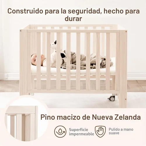 Vista 4 de MAMAZING EvoNest - Mini cuna convertible 6 en 1 con ruedas GREENGUARD Gold Certified, New Zealand Pine Wood, 4 Adjustable Heights, Rocking Mode