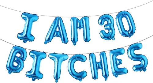Vista 4 de Globos multicolor con texto en inglés "I AM 30 BITCHES" para decoración de cumpleaños de 30 años para ella (30 perras, negro)