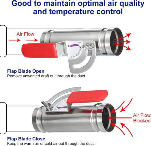 Vista 4 de PATIKIL Amortiguador manual de flujo de aire para conductos HVAC, 2 pulgadas, válvula de control de aire, mango de ajuste de acero inoxidable