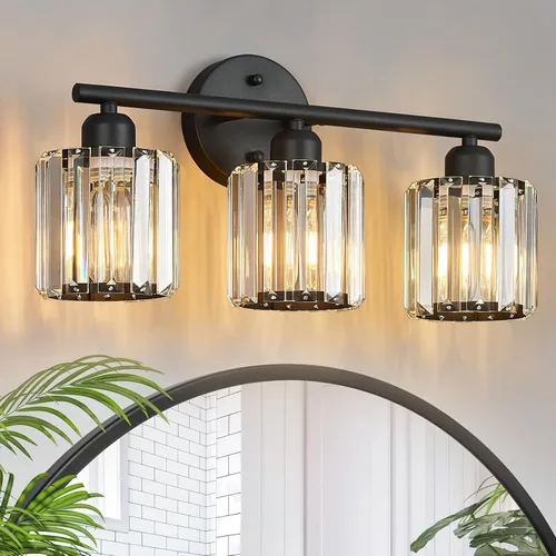 Vista 12 de Moderna lámpara de tocador de cristal de 2 luces, lámpara vertical de baño de níquel cepillado sobre espejo para tocador y lavabo, compatible