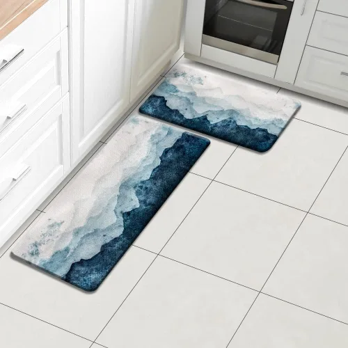 Vista 9 de Alfombrillas de cocina QIYI, de piel de PVC, seguras, lavables, antideslizantes, impermeables, acolchadas, fáciles de limpiar, Casual, Acuarela