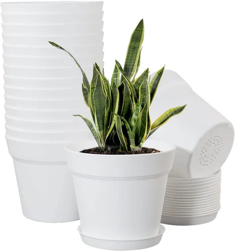 Vista 9 de WOUSIWER Paquete de 16 macetas de plástico de 6 pulgadas para macetas de interior, resistentes y elegantes de 6 pulgadas para plantas